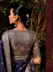 Opulent Blue Bliss Sari with Silk Blouse