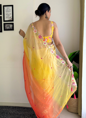 Nakshatra Ombre Yellow Orange Embroided Saree