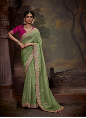 Nakshatra Stunning Light Green Embroidery Saree
