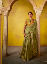 Nakshatra Lime Green Glass Tissue Saree
