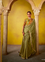 Nakshatra Lime Green Glass Tissue Saree