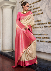 Nakshatra Off White and Pink Silk Saree