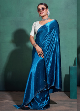 Nakshatra Diamond studded Cobalt Blue saree.