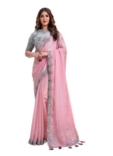 Nakshatra Pink Crepe satin Silk saree