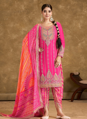 Nakshatra Bandhini Partywear Pink Dhoti Suit Set