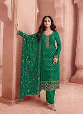 Nakshatra Green Dola Jaquard Embroidered Suit