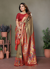 Nakshatra Brown Banarasi Tissue Silk Saree