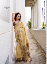 Nakshatra Beige Ikkat Weaving Saree