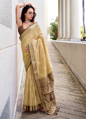 Nakshatra Beige Ikkat Weaving Saree
