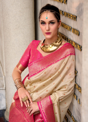 Nakshatra Off White and Pink Silk Saree