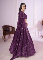 Nakshatra Purple Party Wear Sequence Lehenga