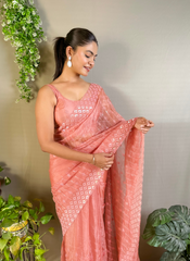 Nakshatra Peach Embellished Sequence Saree