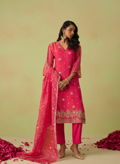 Nakshatra Pink Shimmer Organza Party Wear Suit
