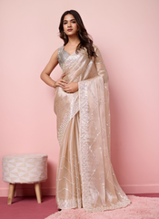 Nakshatra Beige Burberry silk saree