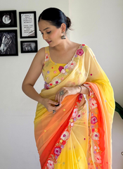 Nakshatra Ombre Yellow Orange Embroided Saree