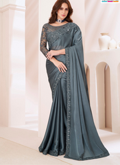 Nakshatra Gray Chiffon Saree