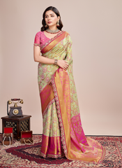 Nakshatra Beige Zari Silk Saree