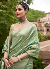 Nakshatra Pista Brocade Silk Saree