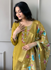 Nakshatra Readymade Mustard Chanderi suit