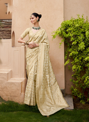 Nakshatra Beige Brocade Silk Saree