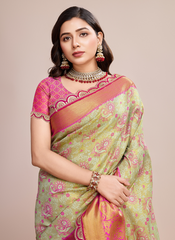 Nakshatra Beige Zari Silk Saree