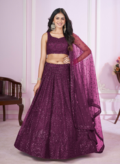 Nakshatra Purple Party Wear Sequence Lehenga