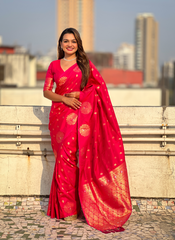 Nakshatra Pink Soft Silk Dual Zari Saree