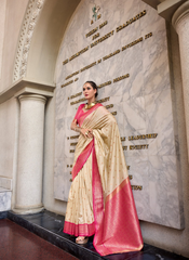 Nakshatra Off White and Pink Silk Saree
