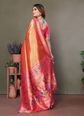 Nakshatra Orange Banarasi Tissue Silk Saree