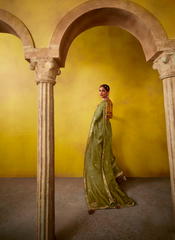 Nakshatra Lime Green Glass Tissue Saree