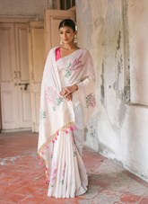 Nakshatra Off White with Pink Blouse Cotton Saree