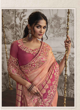 Royal Peach Blossom Jacquard Saree