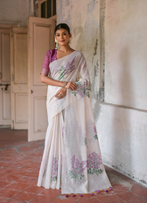 Nakshatra Off White with Wine Blouse Cotton Saree