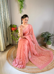 Nakshatra Peach Embellished Sequence Saree
