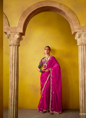 Nakshatra Magenta Glass Tissue Saree