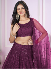 Nakshatra Purple Party Wear Sequence Lehenga
