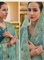 Mint Green Tissue Organza saree