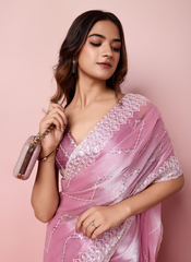Nakshatra Pink Burberry silk saree