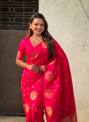 Nakshatra Pink Soft Silk Dual Zari Saree