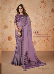 Majestic Threadwork Crepe SatinSlik Saree Set