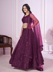 Nakshatra Purple Party Wear Sequence Lehenga