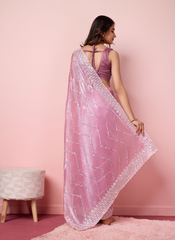 Nakshatra Pink Burberry silk saree