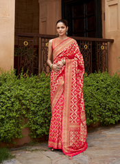Nakshatra Red Brocade Silk Saree