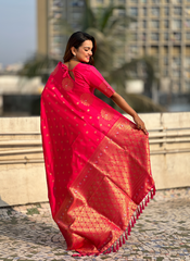 Nakshatra Pink Soft Silk Dual Zari Saree