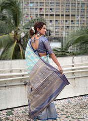 Nakshatra Light Blue Tissue Silk Saree