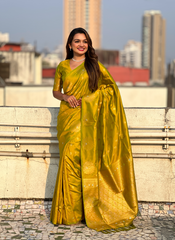 Nakshatra Olive Soft Silk Dual Zari Saree
