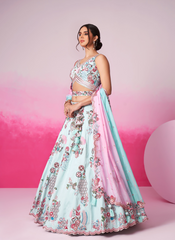 Nakshatra Turquoise Blue Embroidery Lehenga
