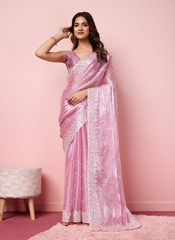 Nakshatra Pink Burberry silk saree