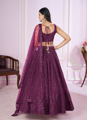 Nakshatra Purple Party Wear Sequence Lehenga