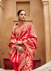 Nakshatra Red Brocade Silk Saree